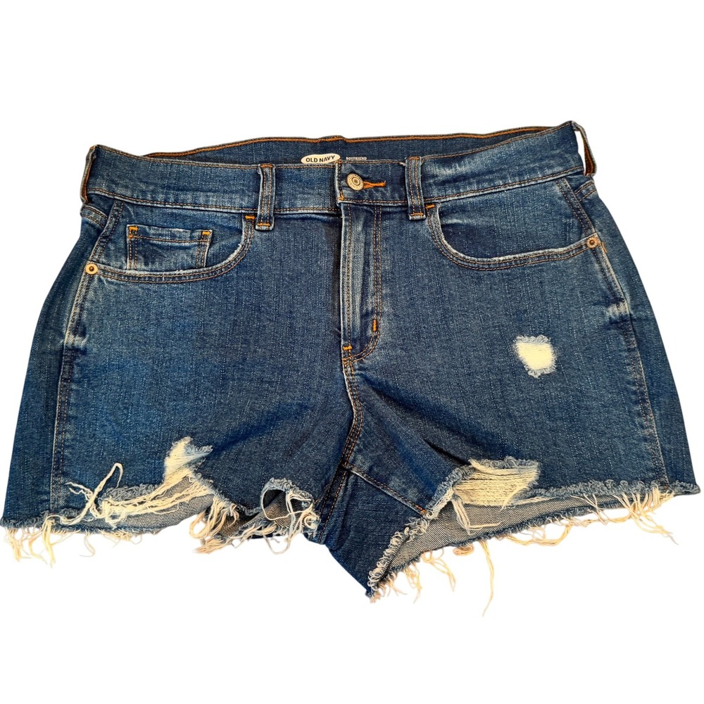 Old Navy Boyfriend Denim Shorts Distressed Frayed Hem Blue Size 8